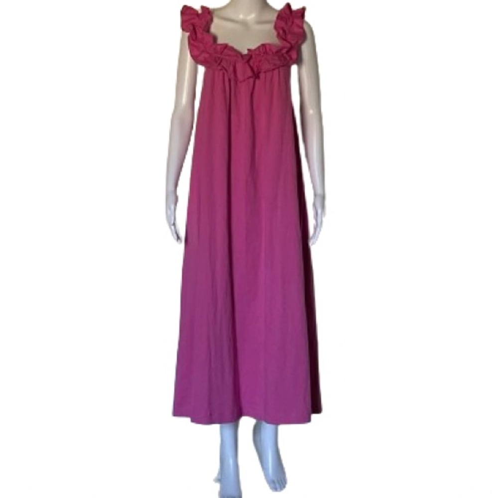 MNG Pink Frill Cotton Midi Dress